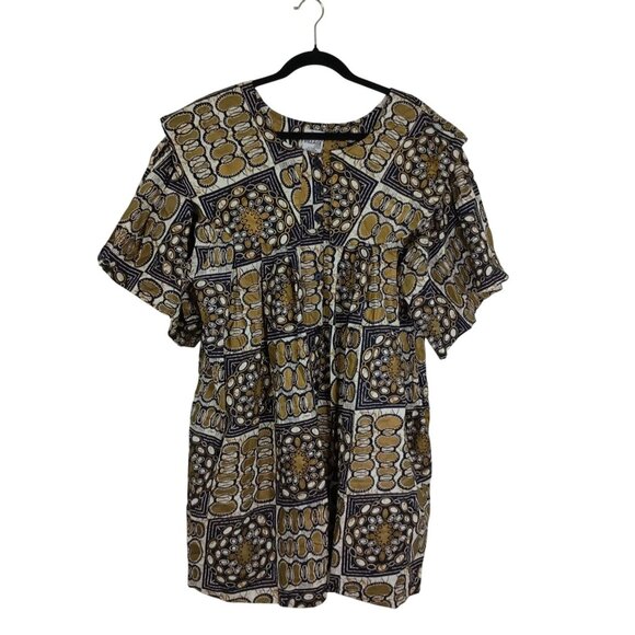 The African Village Dresses & Skirts - The African Village Multicolor Button-Front Short Sleeve Tunic Dress 100% Cotton